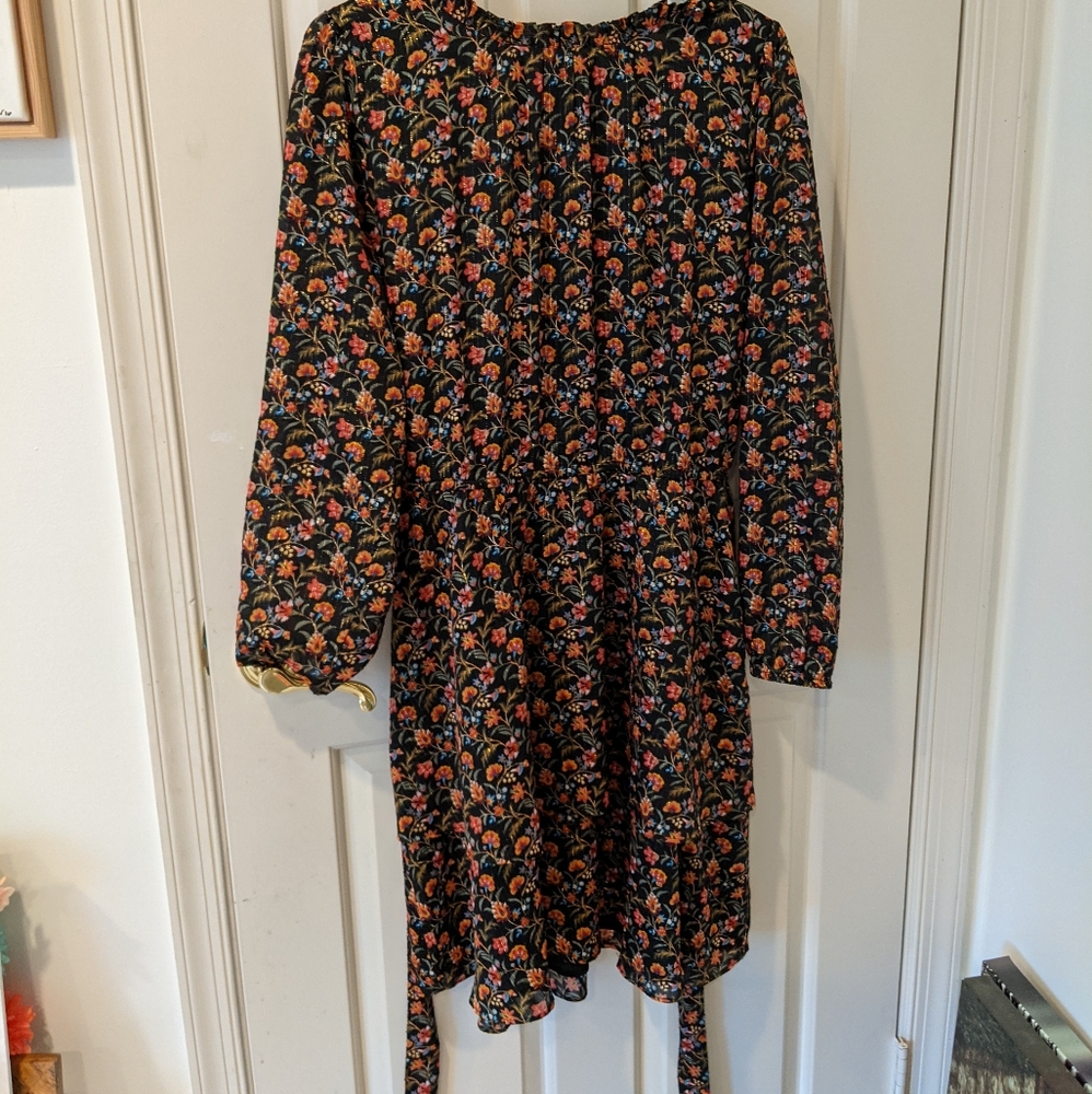 Loft, L, tiered dress with tie waist